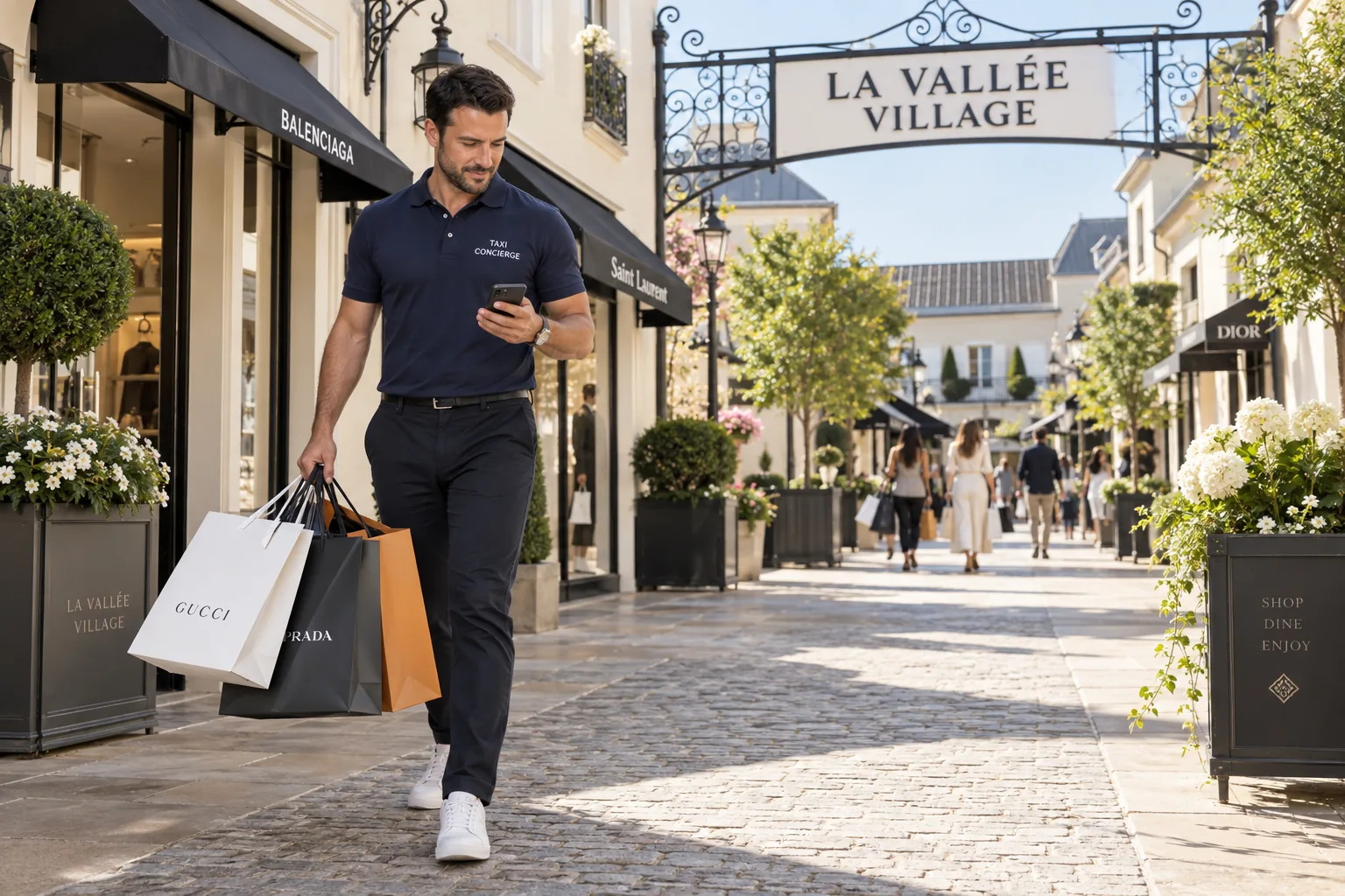 Sacs de shopping de La Vallée Village Outlet préparés pour livraison à l'hôtel