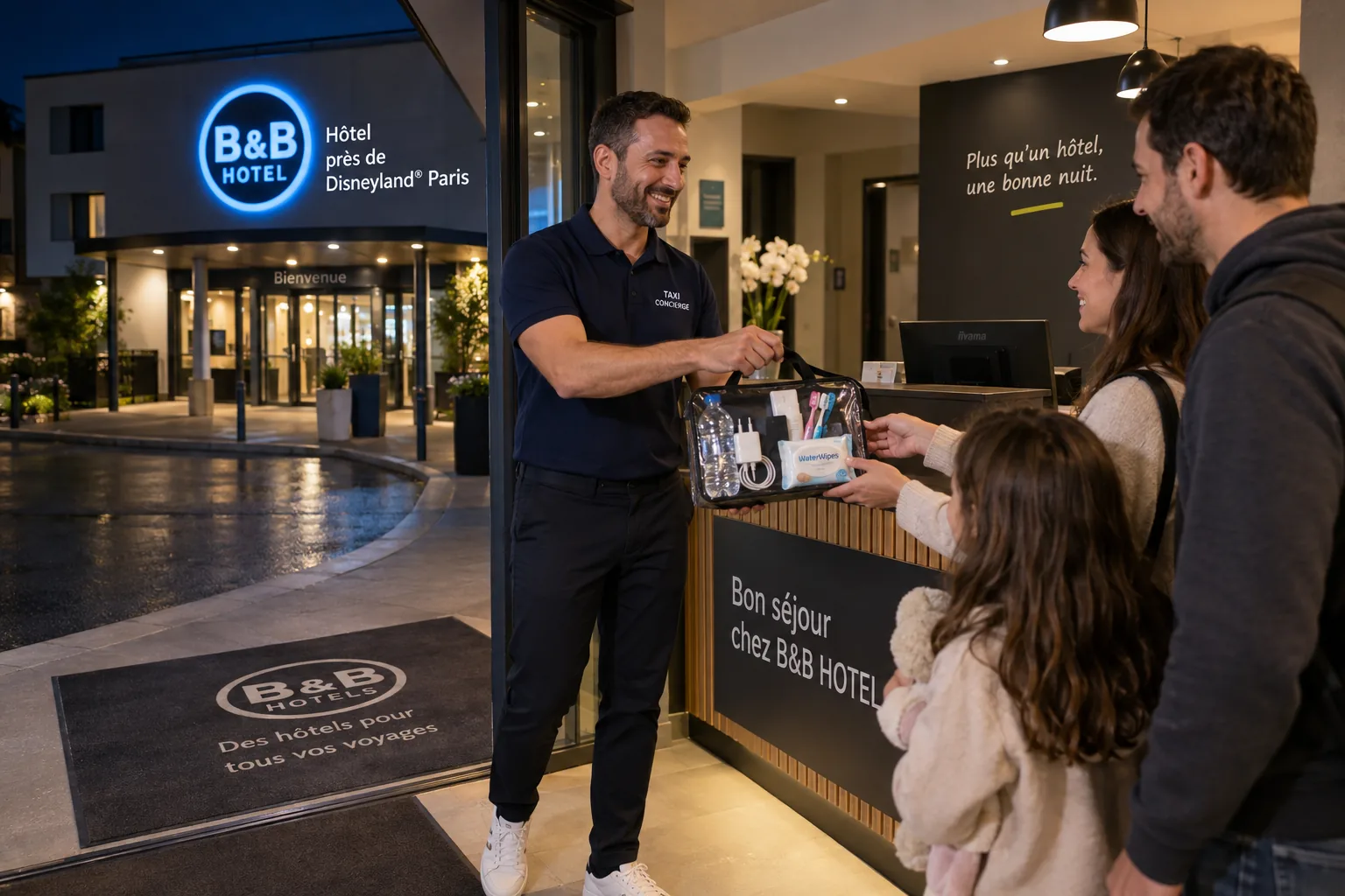 Livraison de produits pour bébé à la réception du B&B Hôtel près de Disneyland Paris